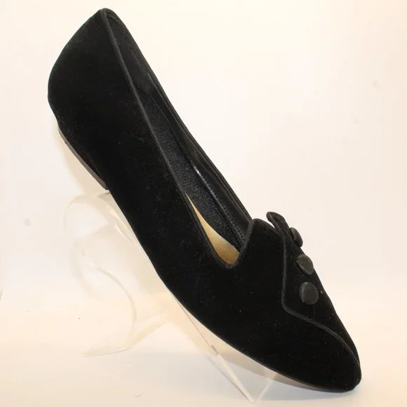 Beau Monde Women's Size 10 Black Velvet Button Embellishment Ballet Wedge Heels - Picture 2 of 10